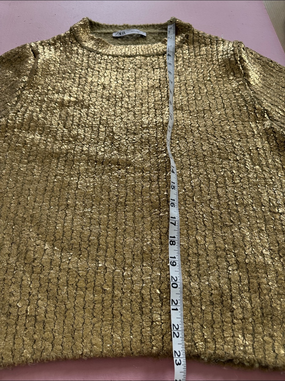 Zara Metallic Gold Ribbed Crew Neck Sweater - Picture 4 of 6